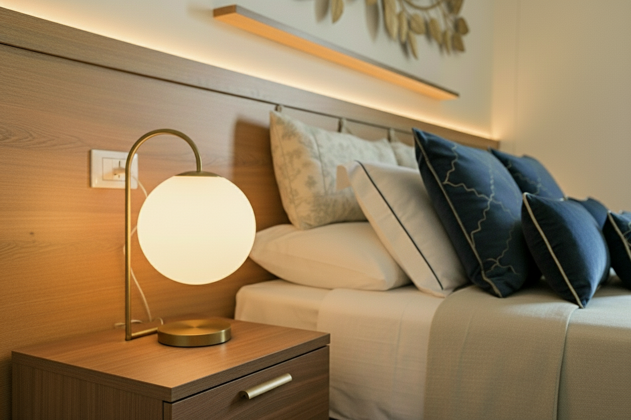 An incredibly lifelike, richly detailed, photorealistic interior photo of a living room set in a stylish urban apartment. The scene is illuminated by soft, ambient light from a nearby window and strategically placed lamps, creating a cozy and inviting atmosphere. Captured with a wide-angle lens, emphasizing the warm textures of a shabby chic interior design that's trending on Pinterest. The walls are painted in a muted cream, providing a perfect backdrop for distressed wooden furniture and vintage-inspired decor. A plush, slipcovered sofa in a pale linen is adorned with a mix of floral and striped throw pillows in soft blues and dusty roses. A rustic, reclaimed wood coffee table sits center, showcasing a stack of art books and a delicate dried floral arrangement. A distressed antique rug with an intricate, faded pattern grounds the space, adding depth and character. The adjacent wall features a gallery of framed botanical prints and whimsical sketches, lending an artistic touch. A vintage standing lamp with an ornate base casts a gentle glow, while sheer, off-white curtains frame the window, allowing diffused natural light to pour in. The overall effect is a serene and charming sanctuary, exuding effortless elegance and a sense of history.
