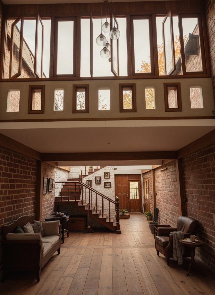 An incredibly lifelike, richly detailed interior photo of a warm, inviting kitchen set in a cozy home. The scene is illuminated by soft, natural light pouring in from large, vintage-style windows, creating a nostalgic and welcoming atmosphere. Captured with a wide-angle lens, emphasizing the rich textures of the exposed brick walls and the aged wood cabinetry, the overall impression is one of timeless elegance and a deeply lived-in feel, trending on Pinterest for its authentic vintage charm.

The reimagined kitchen leans into a sophisticated vintage aesthetic, reminiscent of an early 20th-century European farmhouse, yet with modern functionality. The raw brick walls are now expertly sealed and subtly whitewashed, offering a lighter, more airy feel while retaining their inherent character. The existing concrete floor is replaced with distressed, wide-plank oak flooring, its warm, honeyed tones grounding the space. The central island, a sturdy, reclaimed wood piece with a honed Carrara marble countertop, becomes the heart of the kitchen, perfect for both meal preparation and casual gatherings. Above, instead of the stark existing lighting, a cluster of delicate, hand-blown glass pendant lights with brass accents casts a warm, diffused glow.

This kitchen is imagined for a late afternoon in early autumn. Outside the