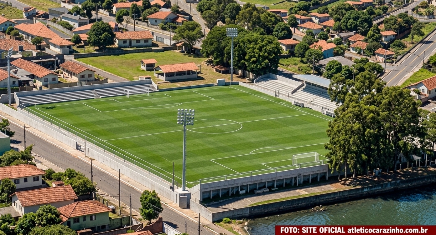 An incredibly lifelike, richly detailed, photorealistic high-angle aerial shot of a newly revitalized urban soccer stadium set in a vibrant coastal town. The scene is illuminated by bright, clear afternoon sunlight with a refreshing coastal breeze, creating a clean, energetic, and nostalgic atmosphere. Captured with a professional drone camera using a sharp 24mm lens, emphasizing the incredibly crisp, ultra-defined manicured green grass blades of the pitch, the pristine white chalk boundaries, and the modern concrete textures of the spectator stands. The surrounding urban landscape is beautifully rendered, featuring detailed tile-roofed houses, lush green trees swaying gently in the wind, and sleek steel floodlight towers casting sharp, realistic shadows across the pitch, completely transforming the vintage scene into a state-of-the-art architectural masterpiece.