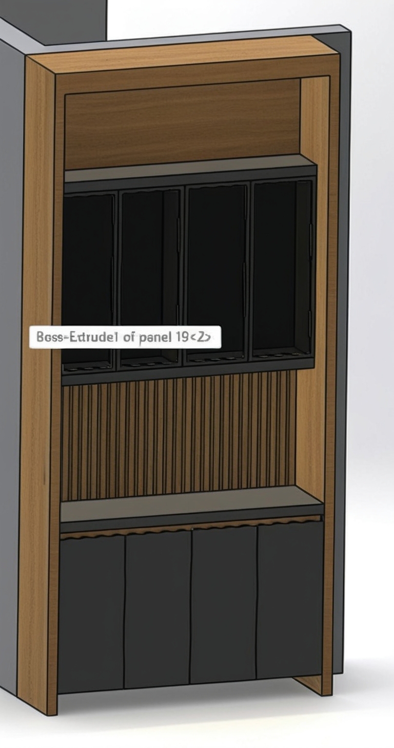 An incredibly lifelike, richly detailed, photorealistic eye-level shot of a custom built-in coffee station and display unit set in a serene minimalist coffee shop. The scene is illuminated by soft, diffused natural daylight paired with subtle warm LED backlighting, creating a tranquil, Zen-inspired atmosphere. Captured with a 35mm architectural prime lens, emphasizing the fine natural oak wood grain, the precise vertical slatted wall panels, and the smooth matte charcoal finish of the streamlined lower cabinetry. Framed in rich timber casing, the elegant structure incorporates four dark metal-framed glass display cubbies above a sleek quartz countertop. Set within a muted palette of soft gray and off-white tones, the clutter-free surface and surrounding space feature refined elements like a minimalist photography book, subtle abstract wall art in the background, and a small potted indoor plant, completing this uncluttered, functional interior haven.