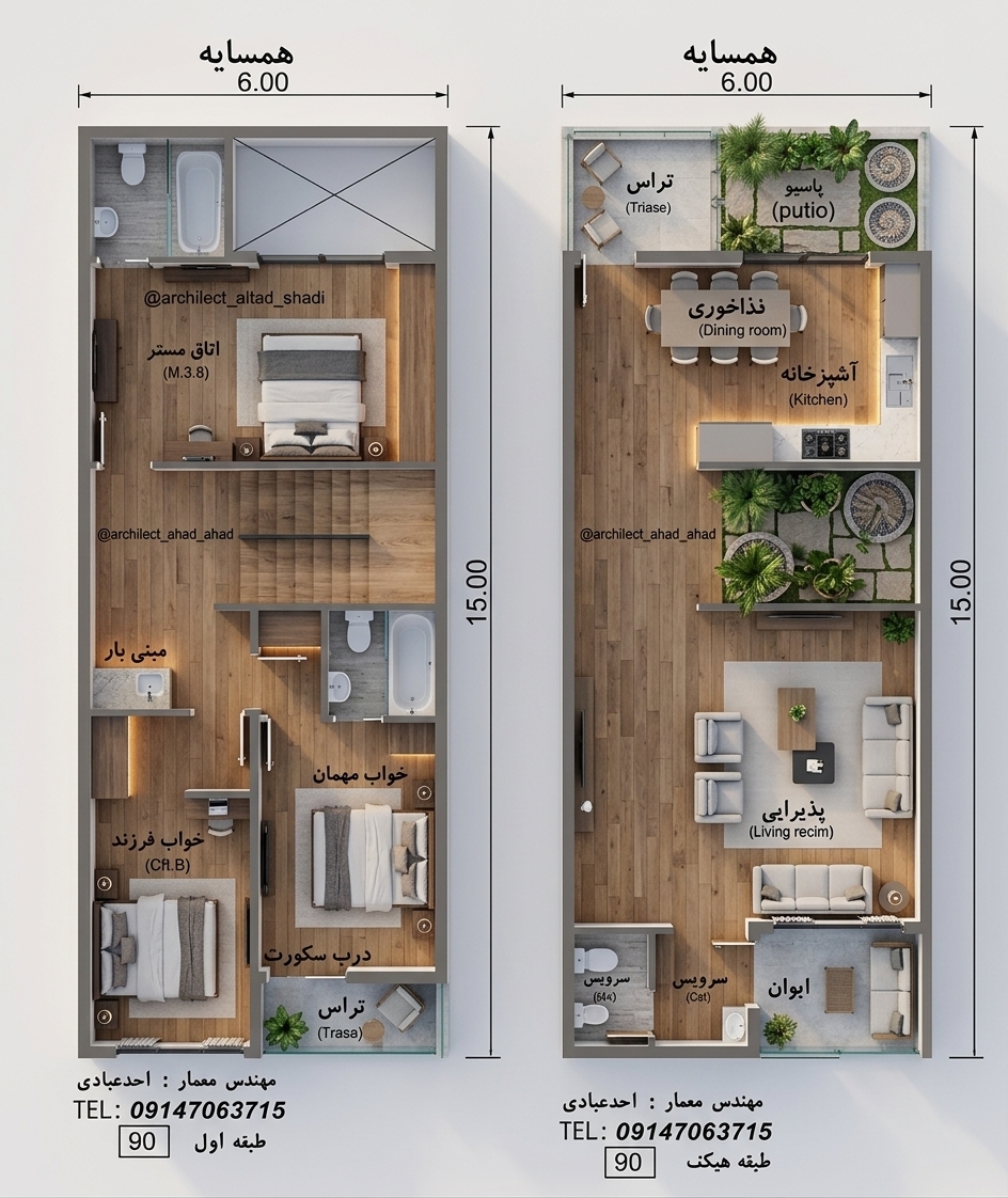 An incredibly lifelike, richly detailed, photorealistic bird’s-eye cutaway architectural view of a luxurious two-level modern fusion residence set in a tranquil urban environment. The scene is illuminated by soft, diffuse natural daylight streaming through expansive terrace and patio glass openings, complemented by warm ambient recessed under-cabinet lighting, creating a serene, sophisticated, and balanced atmosphere. Captured with a Hasselblad medium-format camera and a 50mm tilt-shift lens, emphasizing the authentic natural textures of wide-plank warm oak hardwood floors, honed grey travertine tiles, smooth matte plaster walls, and rich woven linen upholstery. 

The ground floor layout features a tailored living area with comfortable minimalist seating, flowing seamlessly toward an open-concept kitchen with polished quartz countertops and a dedicated dining suite, leading directly into a light-filled onsen-inspired stone patio with lush green foliage. Upstairs, the master suite and adjoining bedrooms showcase crisp cotton bedding, custom dark-wood millwork, a private mini-bar nook, and sleek en-suite bathrooms equipped with deep-soaking bathtubs and frameless glass partitions, perfectly communicating the precise spatial harmony, depth, and pristine craftsmanship of the entire home.