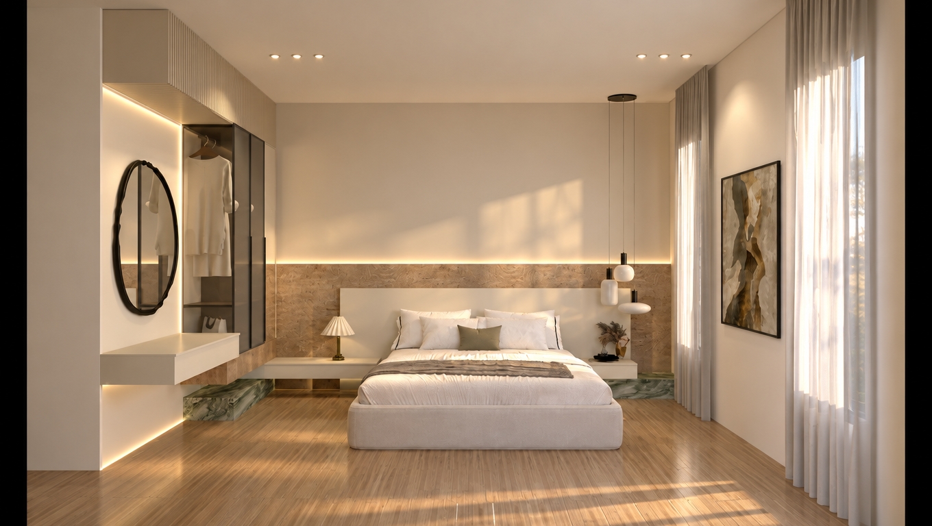 Améliore la qualité de rendu de cette entrée en conservant exactement la même structure, le même aménagement, les mêmes matériaux et les mêmes proportions de l’espace. Ne modifie ni l’architecture, ni la disposition du mobilier, ni les volumes existants, ni les matériaux ou la texture des matériaux
Optimise uniquement le rendu visuel en renforçant le réalisme des matériaux, les détails des surfaces et la qualité générale de l’image. Améliore l’éclairage avec une lumière plus douce, chaleureuse et immersive,quelques spots intégrés afin de créer une ambiance élégante, luxueuse et apaisante.
Travaille les ombres, les reflets, la profondeur, la lumière naturelle et la global illumination afin d’obtenir un rendu architectural photoréaliste haut de gamme.
L’objectif est d’obtenir un rendu plus professionnel, réaliste et premium sans transformer le design initial ni toucher à la structure de la réception. Améliore la qualité de rendu de cette entrée en conservant exactement la même structure, le même aménagement, les mêmes matériaux et les mêmes proportions de l’espace. Ne modifie ni l’architecture, ni la disposition du mobilier, ni les volumes existants, ni les matériaux ou la texture des matériaux
Optimise uniquement le rendu visuel en renforçant le réalisme des matériaux, les détails des surfaces et la qualité générale de l’image. Améliore l’éclairage avec une lumière plus douce, chaleureuse et immersive,quelques spots intégrés afin de créer une ambiance élégante, luxueuse et apaisante.
Travaille les ombres, les reflets, la profondeur, la lumière naturelle et la global illumination afin d’obtenir un rendu architectural photoréaliste haut de gamme.
L’objectif est d’obtenir un rendu plus professionnel, réaliste et premium sans transformer le design initial ni toucher à la structure