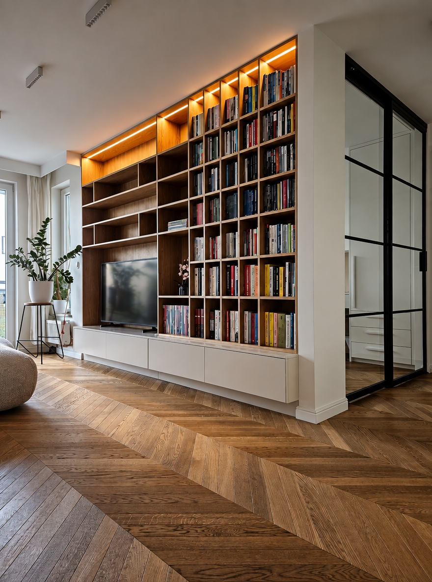 An incredibly lifelike, richly detailed, ultra-photorealistic high-end interior architectural photograph with extraordinary physical realism, natural material definition, realistic light behavior, authentic photographic depth, subtle imperfections and exceptional photographic credibility. The image must look indistinguishable from a real luxury interior photograph captured with a professional full-frame camera, with beautifully controlled tonal depth, realistic reflections, tactile surfaces, natural shadows and sophisticated dark-luxury atmosphere.

## ABSOLUTE PRESERVATION

The existing architecture, layout, geometry, proportions, furniture placement, camera position, camera height, focal length, perspective, composition, framing, spatial relationships, and any existing rug remain completely unchanged.

Do not alter, redesign, reinterpret, relocate, resize, replace, remove, add, simplify, or reconstruct any architectural element, furniture, decoration, object, fixture, appliance, opening, wall, ceiling, floor geometry, kitchen island, cabinetry, doors, windows, or built-in element.

Do not change the camera angle or viewpoint in any way.

Do not crop, zoom, pan, tilt, rotate, dolly, shift, or reframe the image.

The original composition must remain exactly the same.

Only improve photographic realism, surface realism, material depth, texture quality, and physically accurate light–material interaction.

No redesign.
No reinterpretation.
No creative alteration.
No change to the architecture.
No change to the furniture layout.
No change to the composition.

The final image must remain visually identical in architecture and composition to the reference image, with only the requested material and photographic-realism refinements applied.

## PHOTOGRAPHIC INTENT

Transform the reference into an ultra-realistic, high-end editorial architectural photograph.

The image must look like a real professional architectural interior photograph captured on a full-frame professional camera.