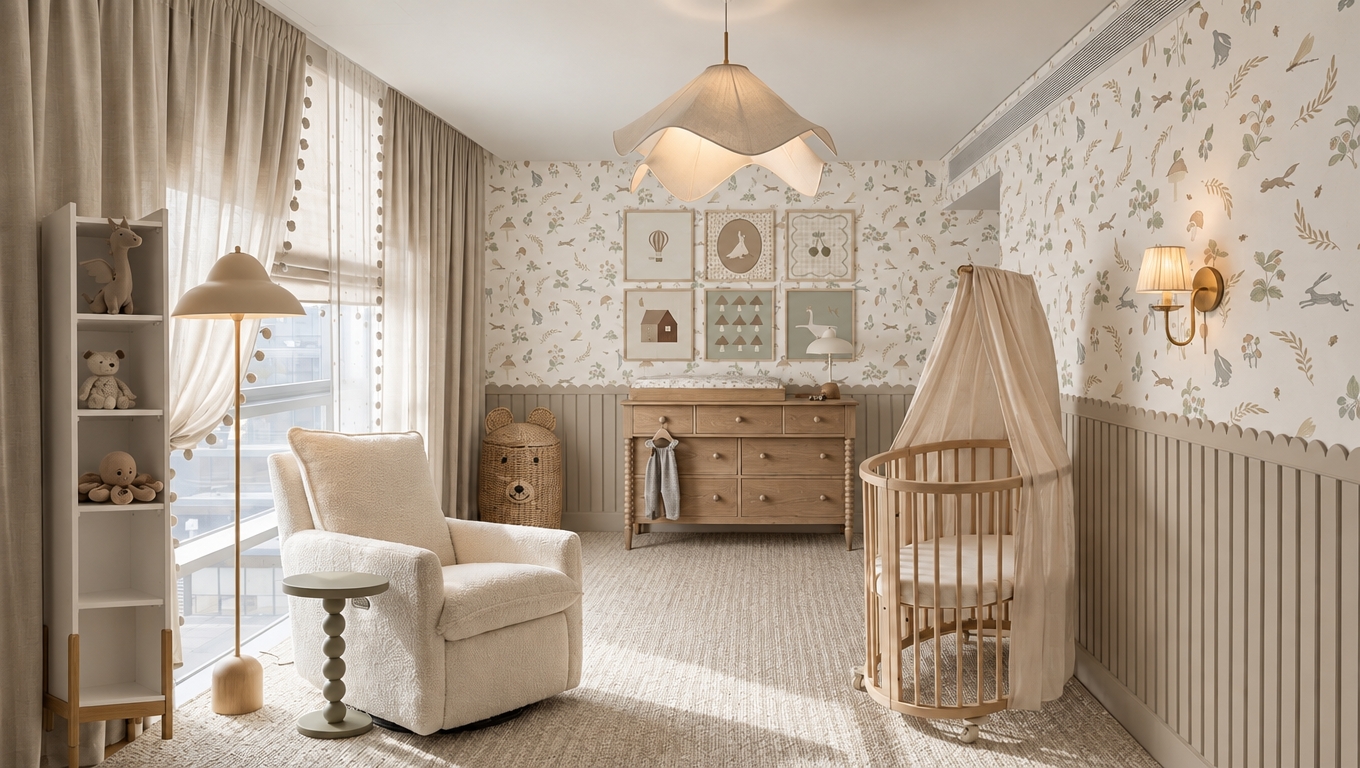 Change the color palette to neutral colors that will appeal to both girls and boys.
